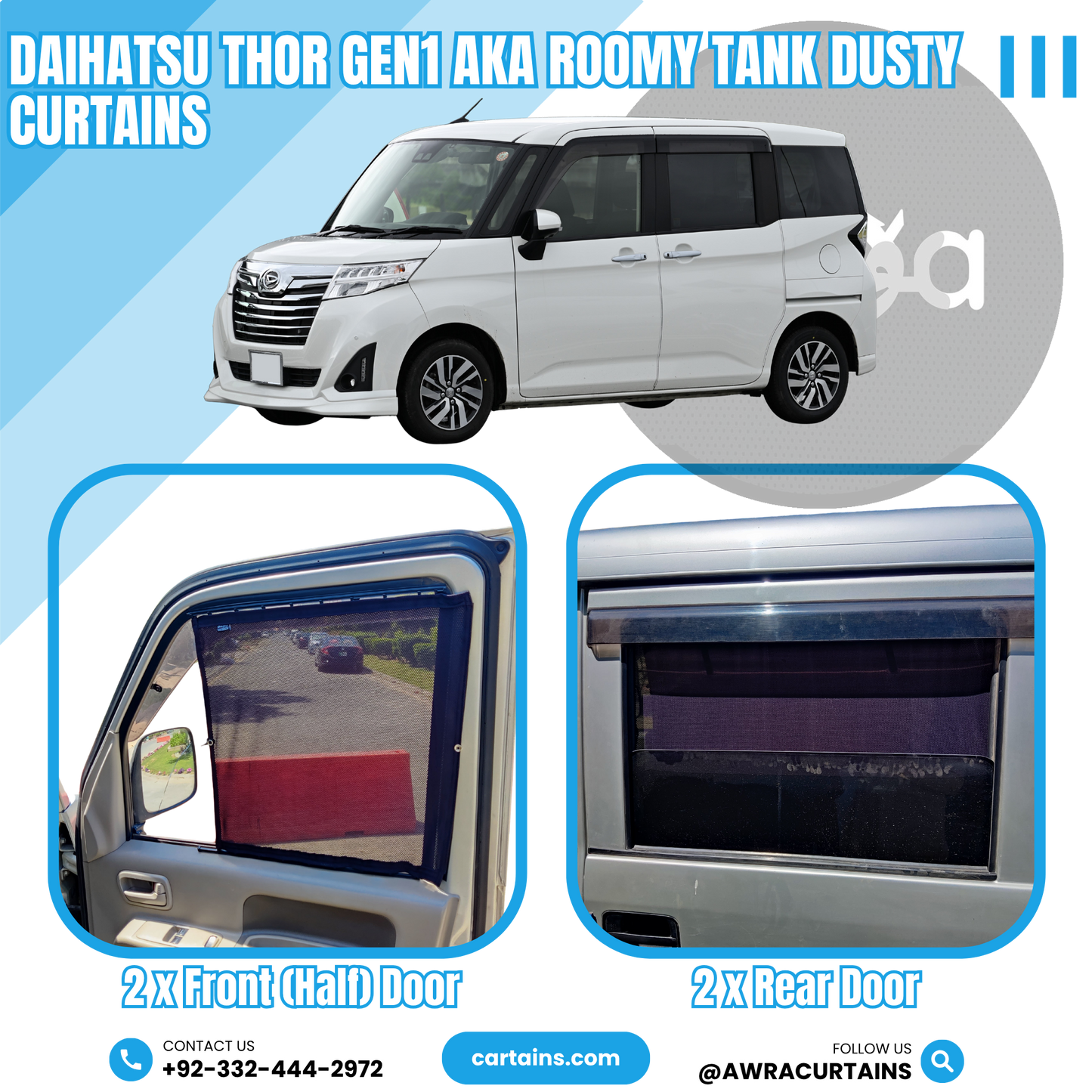 Daihatsu Thor Gen1 aka Roomy Tank Dusty (2016 - 2020) Curtains - Cartains
